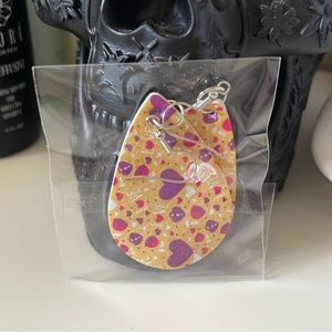 3/$15 Valentine’s Day Yellow with Purple/Pink Hearts Faux Leather Earrings